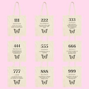 Angel Numbers Tote Bag - Available in Beige, Pink, Brown, & Black